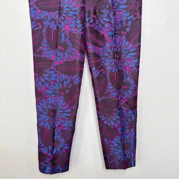 J.crew Womens 0 Midnight Jacquard Floral Slim Trouser In Purple - Picture 7 of 14